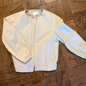 Cream Collarless Bomber Jacket